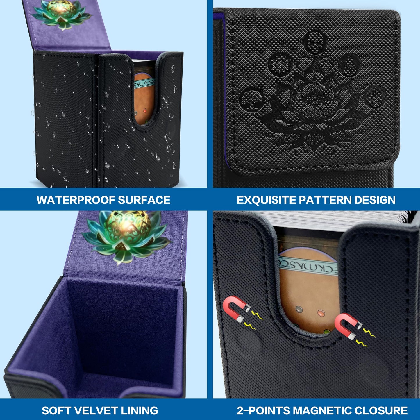 PROMAXIBINDER MTG Commander Deck Box  Fits 100 Single Sleeved Cards  Strong Magnet Magic Gathering Deck Box  PU Leather Trading Card Storage Box for TCG  CCG  MTG Cards (Black)