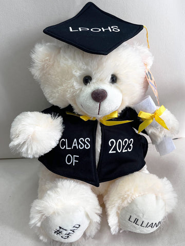 Personalized Graduation Teddy Bear Gifts 2025 for Her, for College, High School, 12 Inch - Cute Custom White Bear with Your Name