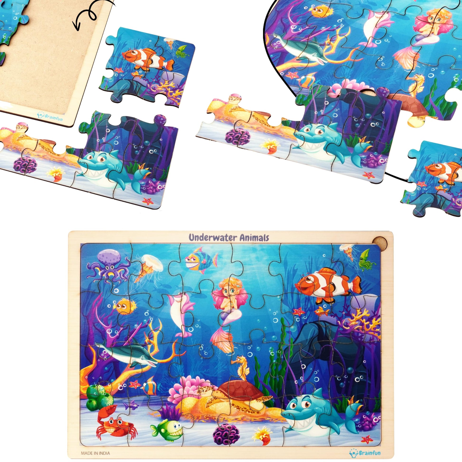 Lefan Wooden Jigsaw Puzzle Underwater Animals Jigsaw Puzzle For Kids Wooden Puzzles For Kids For Age 2+ Year Underwater Animals 