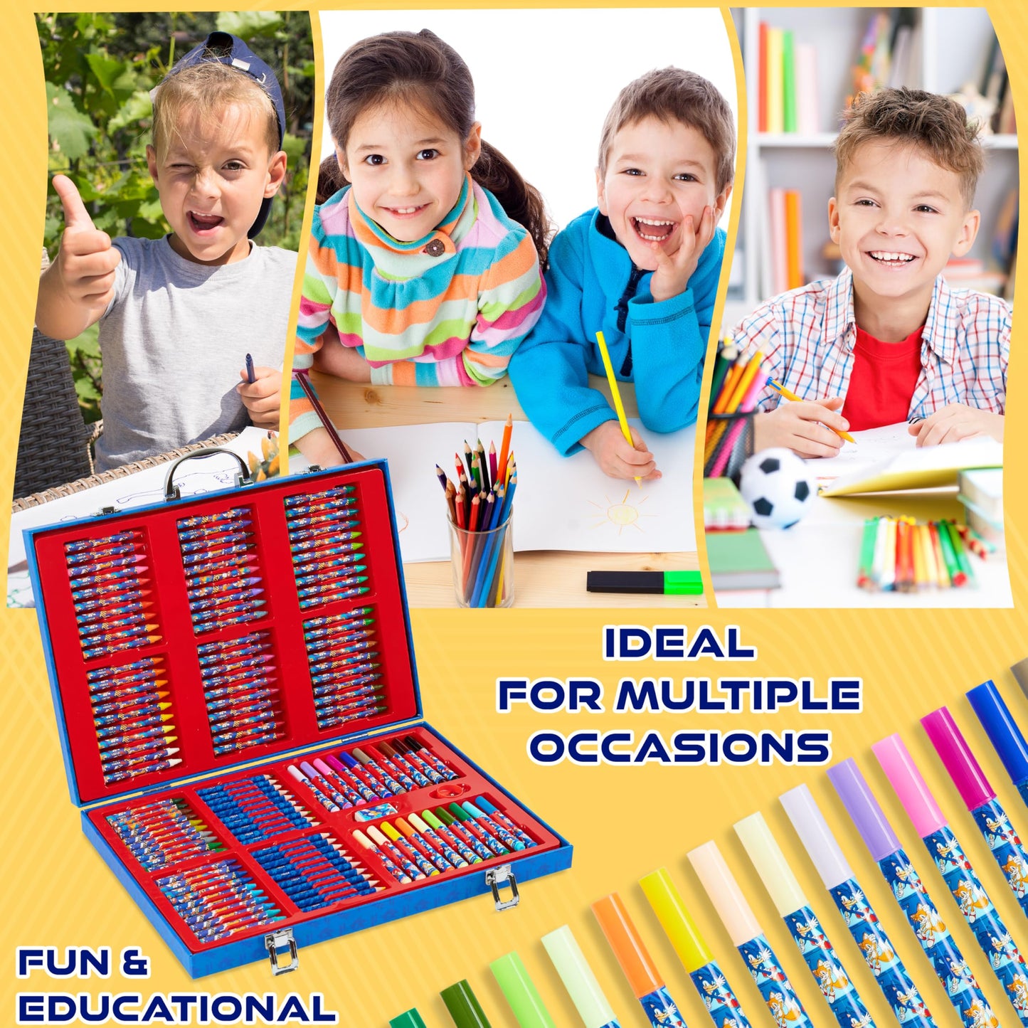 Sonic The Hedgehog Colored Pencils Art Supplies 130+ pcs Drawing Kit School Supplies Girls Drawing Pencils Art Kit Travel Case w