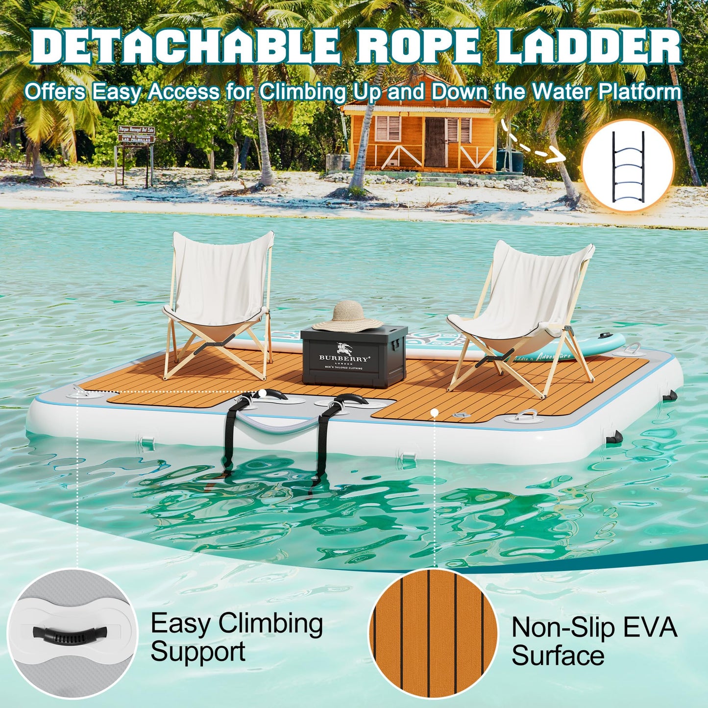 Specraft 7  7FT Inflatable Floating Dock, Non-Slip EVA Air Dock Platform loating Island Raft with Rope Ladder for Pool Lake Beac
