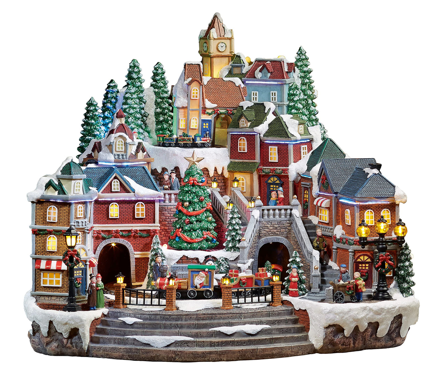 MOMENTS IN TIME Christmas Village Centerpiece Decor with LED Lights, Rotating Train, and Animation - NM-X17045AA