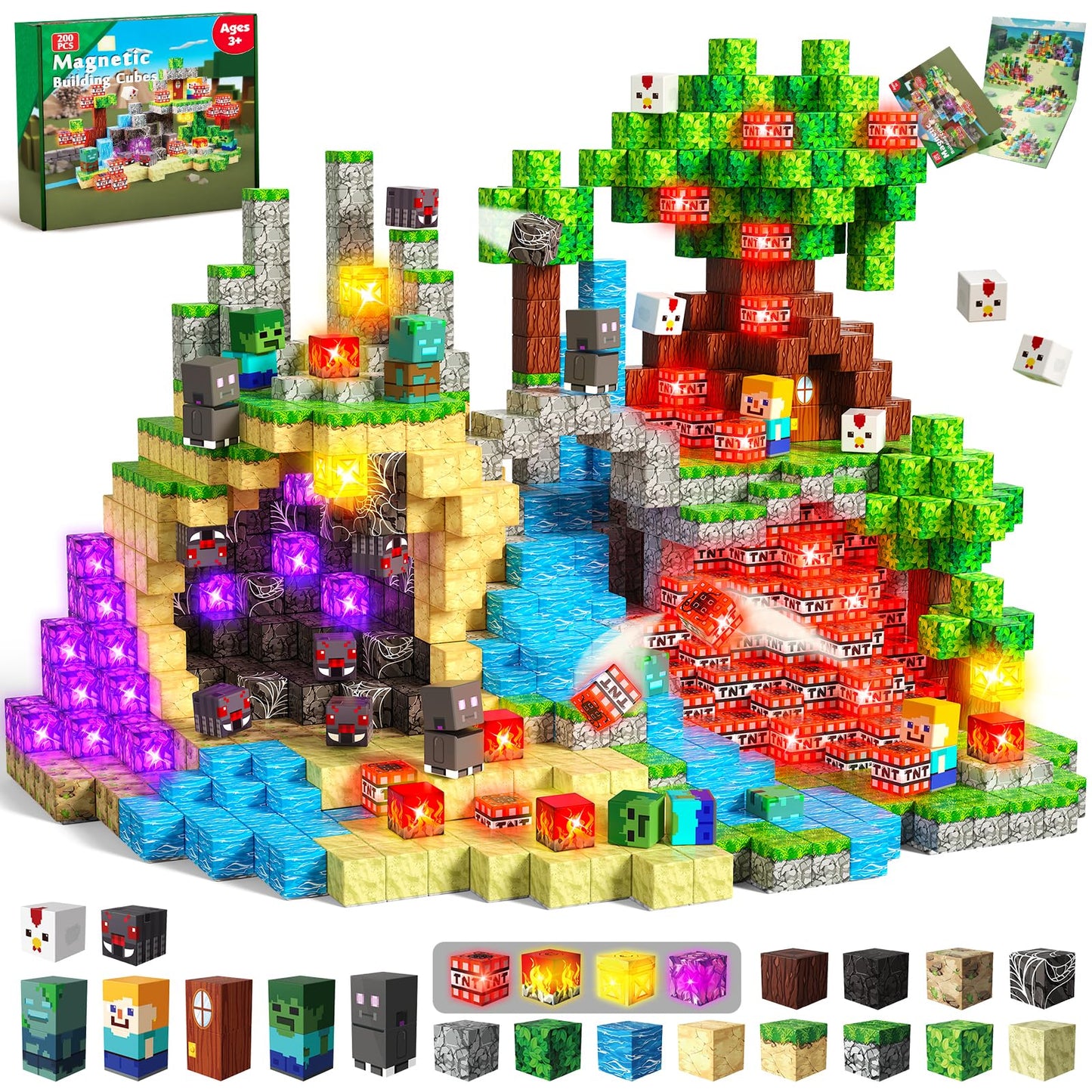 Toyunited 200Pcs Cube Blocks With Light Up Blocks