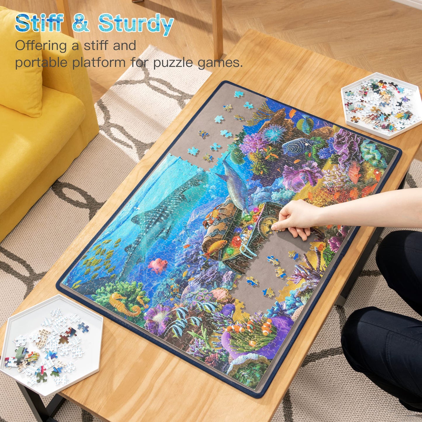 Becko Jigsaw Puzzle Board - Portable Puzzle Mat for 1000 Pieces, Non-Slip Flannelette, Gray