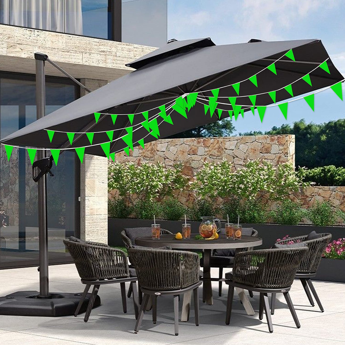 Consummate 100 Feet Green Pennant Banners Flags String Hanging Triangle Bunting Flags for Grand Opening,Kids Birthday,Party Deco