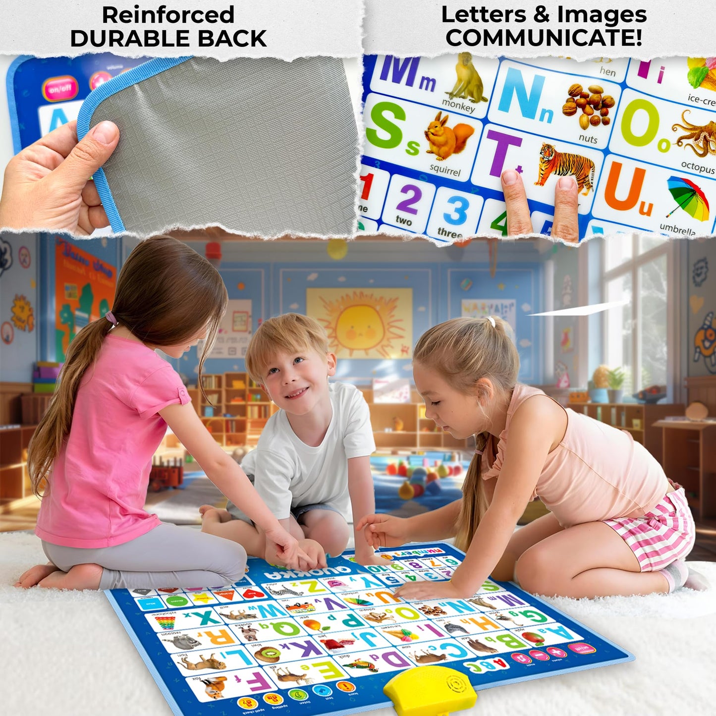 Quokka Educational Toys For Kids 5-7 Year Old - Blue Abc Chart Learning Wall Chart For Toddlers Age 3 4 6+ - Interactive Speech Therapy Poster Boy Girl - Autism Puzzle Game 8-10-12