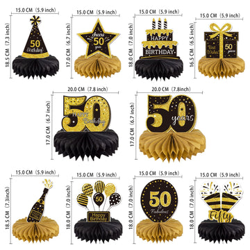 Gexolenu 10 Pcs 50Th Birthday Honeycomb Centerpieces Gold Black Cheers To 50 Years Birthday Centerpieces Tables Toppers For 50Th