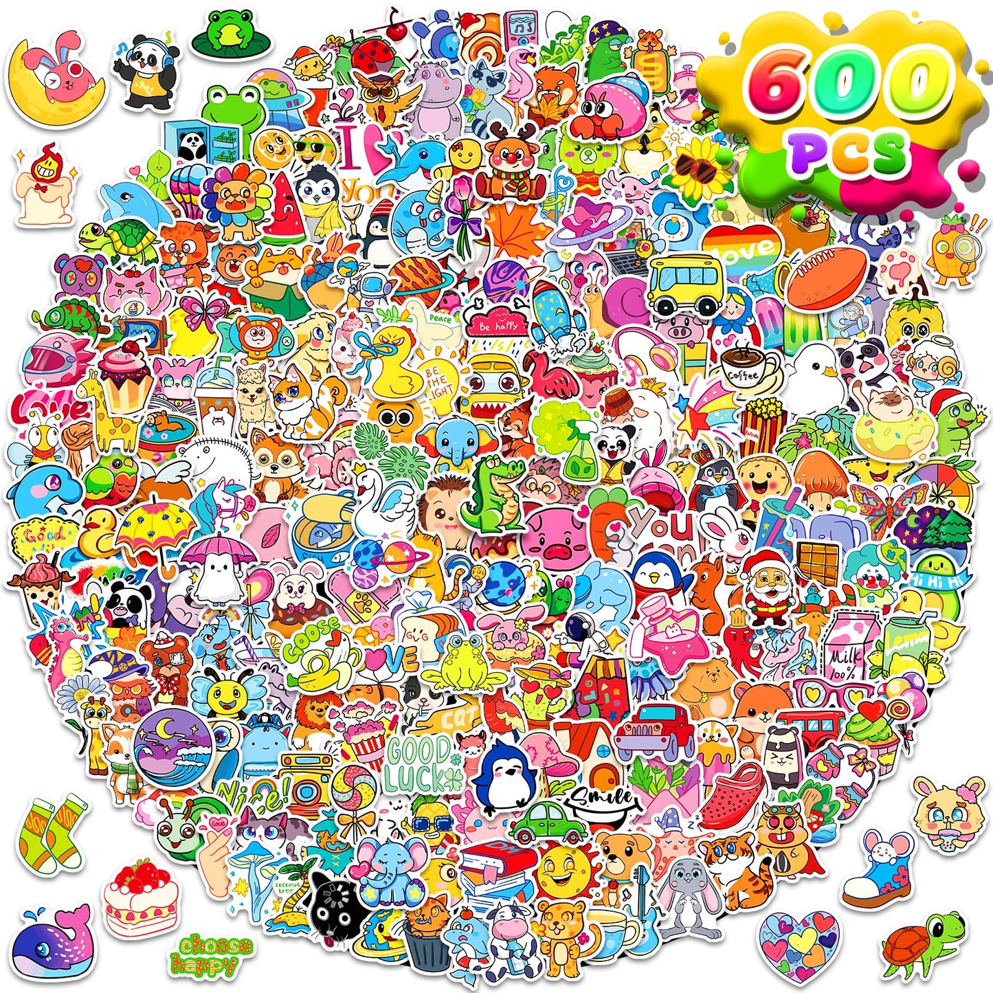 600Pcs Stickers For Kids, Water Bottle Stickers, Vinyl Waterproof Scrapbook Cute Bulk Stickers Pack For Laptop Skateboard Comput