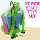 4E's Novelty Beach Toys for Kids with Bag (17 Pcs Set) Castle Beach Bucket with Shovels & Molds - Beach Toys for Kids 3-10, Sand