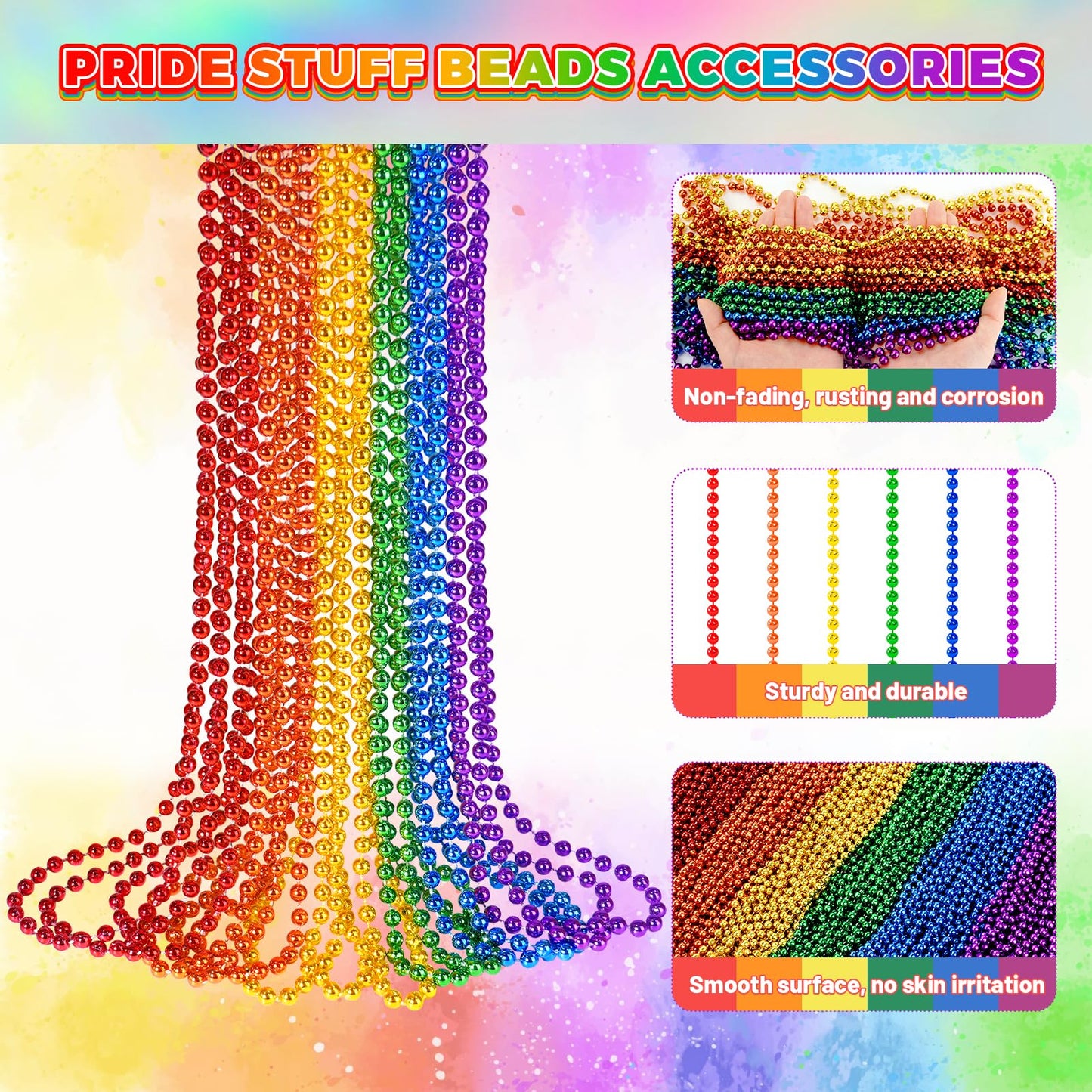 Yaxinrui 15 Pcs Pride Beads Necklaces, Lgbtq Pride Necklace Accessories Pride Beads Stuff Rainbow Bead Necklaces For Gay Lesbian
