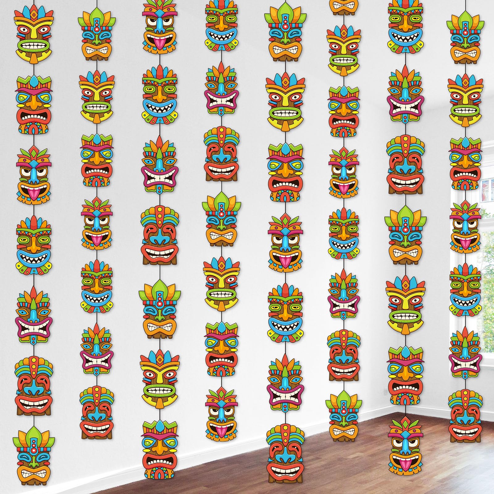 Pasimy 8 Pieces Hawaiian Party Decorations Hawaiian Tiki Hanging Banner Aloha Luau Garlands Banners for Summer Tropical Theme Bi