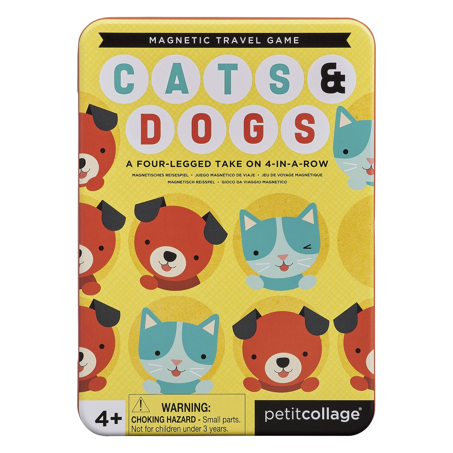 Petit Collage Magnetic Cats & Dogs Travel Game - 2 Player, Ages 4+, Aluminum, Portable Tin Included, Model PTC326