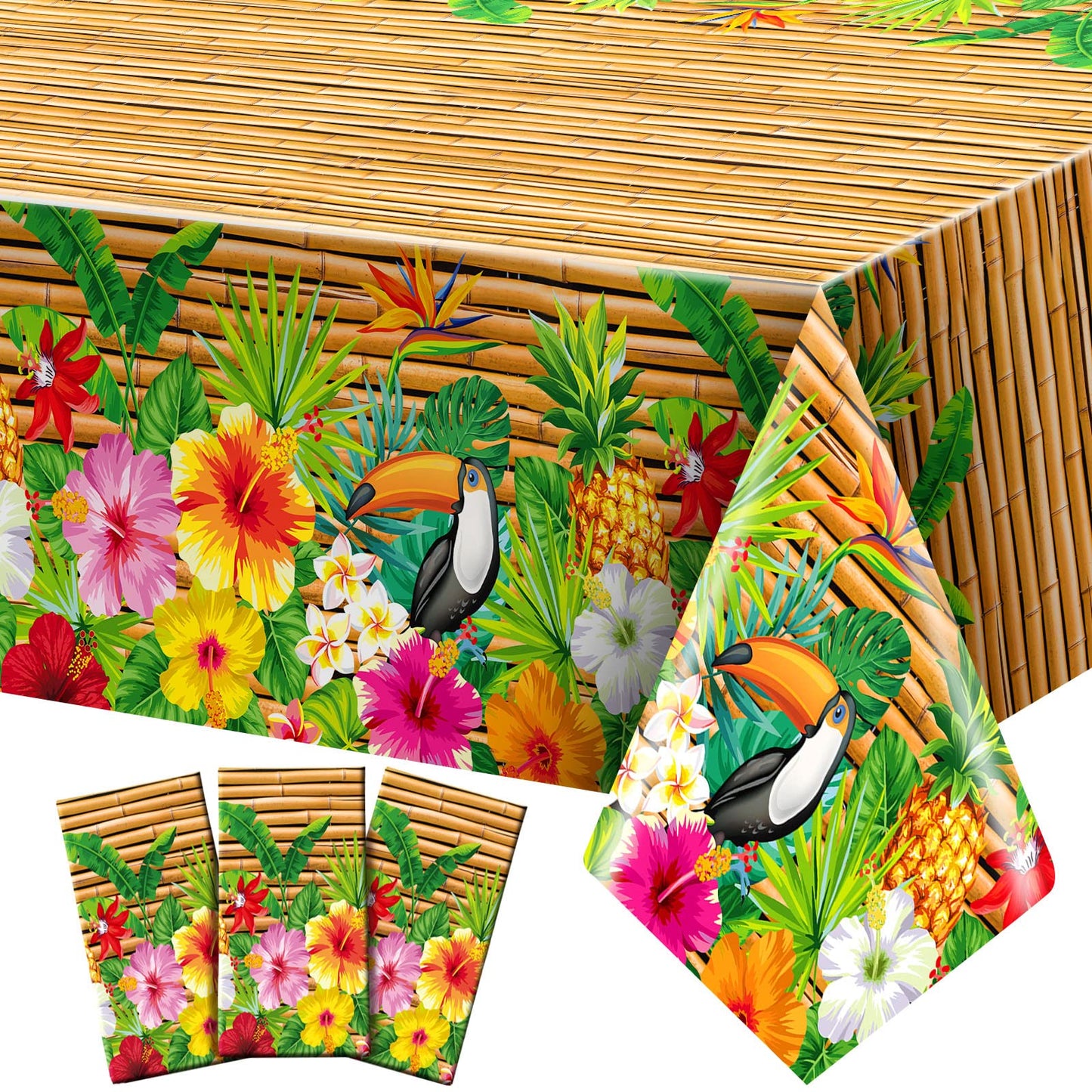 Frienda Tiki Tablecloth Tiki Decorations Luau Table Cover Hawaiian Party Plastic Table Cloth Disposable Tiki Totem Decor For Hawaii Beach Tropical Decoration Supplies Aloha (Modern Style, 3 Pieces)