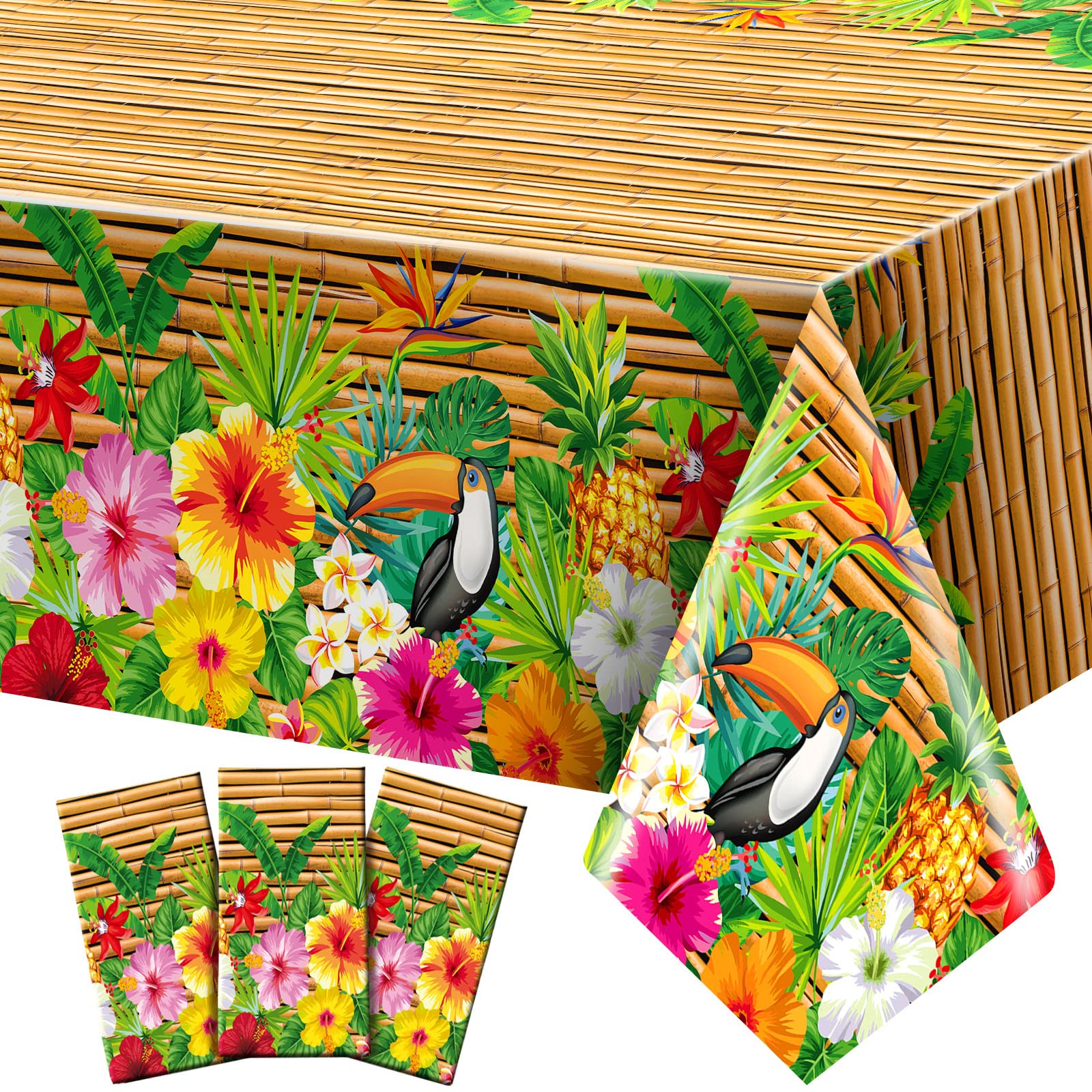 Frienda Tiki Tablecloth Tiki Decorations Luau Table Cover Hawaiian Party Plastic Table Cloth Disposable Tiki Totem Decor For Hawaii Beach Tropical Decoration Supplies Aloha (Modern Style, 6 Pieces)