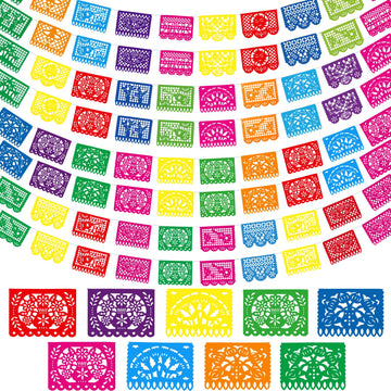 Boao 8 Packs 120 ft Mexican Party Decorations Fiesta Banner Plastic Papel Picado Banner Garland Cinco De Mayo Decor Dia De Los M