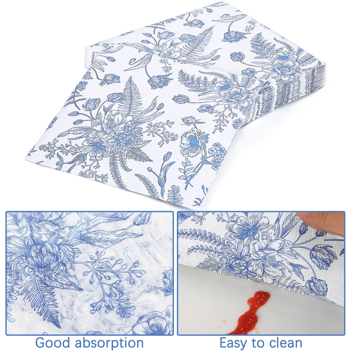 Durony 350 Pieces Blue & White Floral Party Supplies 7 Inch 9 Inch Disposable Elegant Flower Paper Plates Napkins Cups Tableware