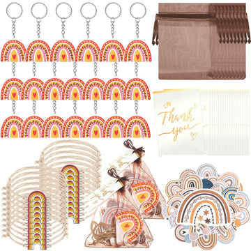 Tuanse 130 Pcs Rainbow Party Favors Including 20 Bohemia Bracelet 20 Rainbow Keychains 50 Stickers 20 Organza Bags 20 Thank You 