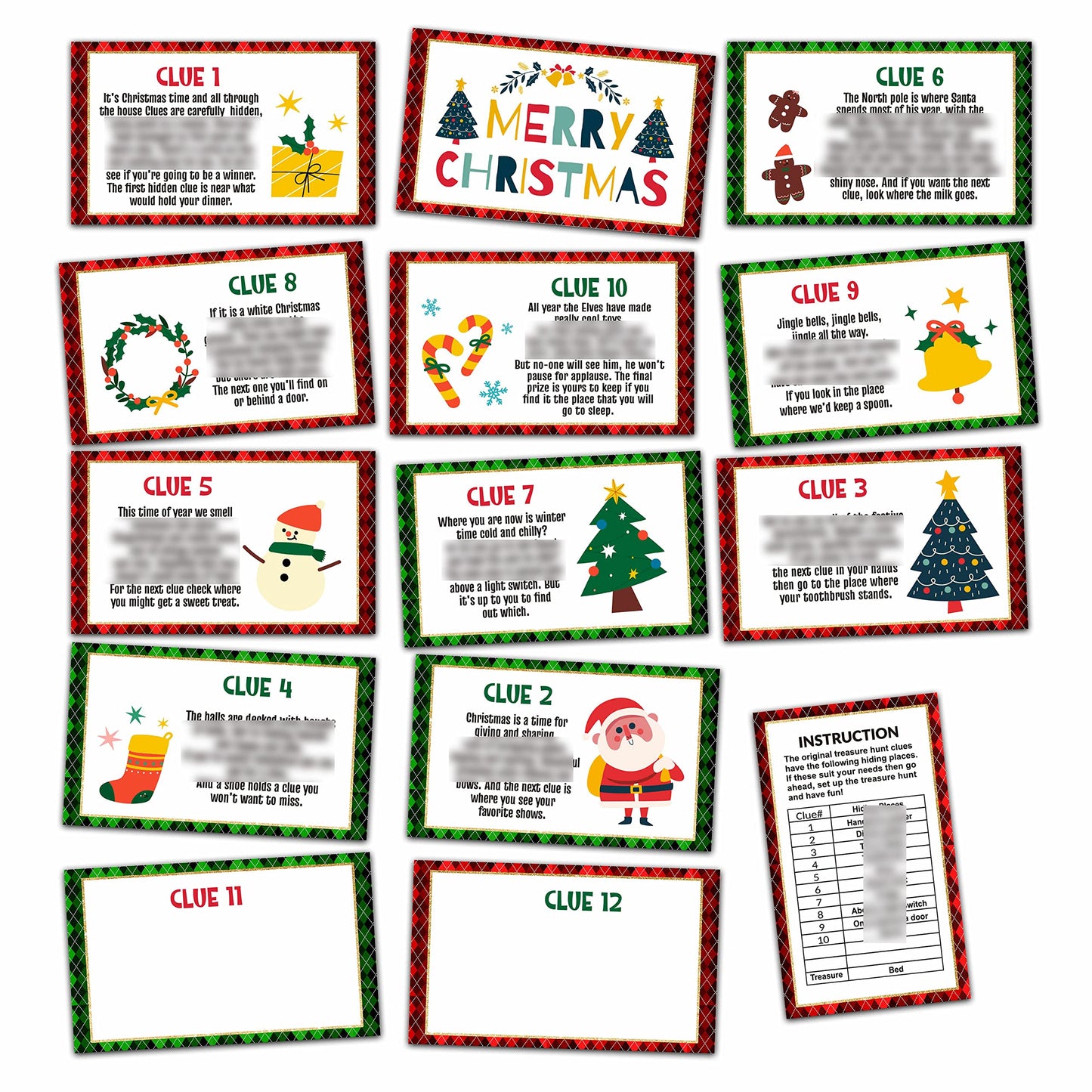 Gihyan Christmas Party Games - Scavenger Hunt Clue Cards with Envelopes, 13 Paper Cards for Xmas & New Year Celebrations