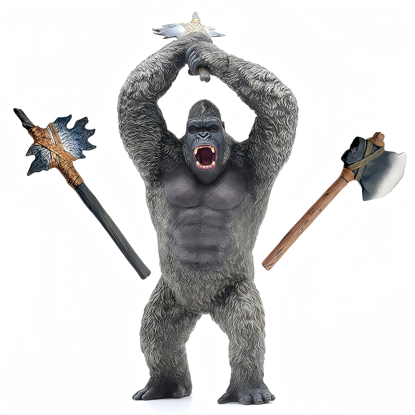 Gemini&Genius King Kong Toys Display  Rampage Toys Gorilla with 2Pcs Replaceable  Battle Axe  Hand-Painted  Animal Collectible  Details Unique Model.