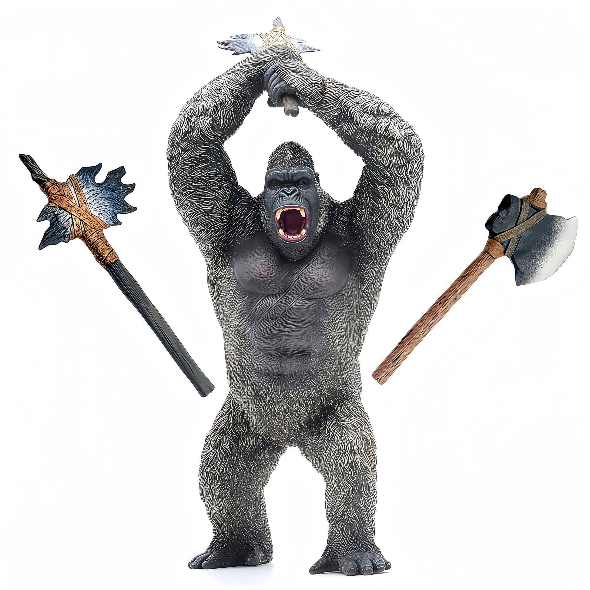 Gemini&Genius King Kong Toys Display  Rampage Toys Gorilla with 2Pcs Replaceable  Battle Axe  Hand-Painted  Animal Collectible  Details Unique Model.