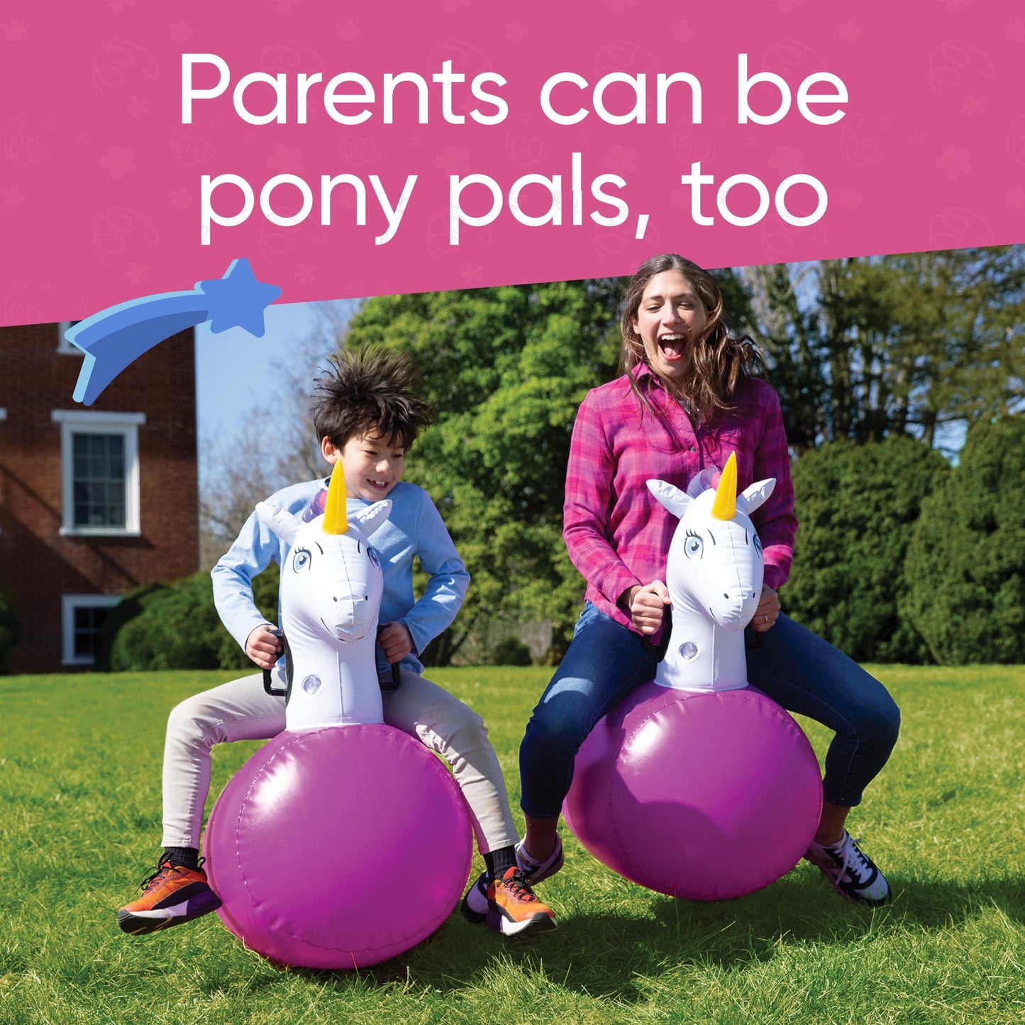 HearthSong Inflatable Unicorn Bouncy Hopper Toys for Kids - 2 Pack, Vinyl, Ages 5+, Model 733649, Perfect for Outdoor Games