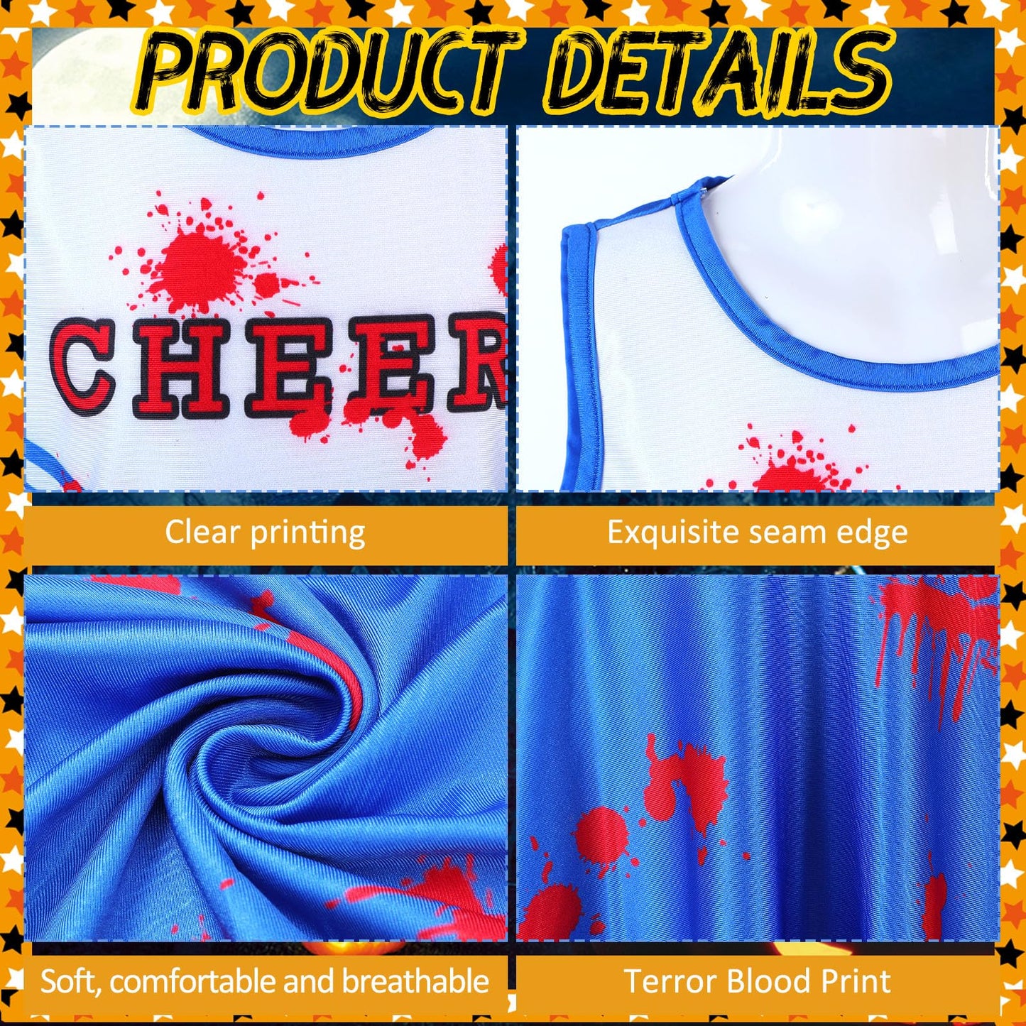 Didaey 6 Pcs Girl Zombie Costume Kids Halloween Cheerleader Costume Scary Halloween Party Cosplay (Blue,L)