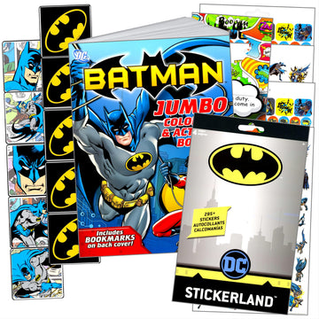 Batman Coloring Book Set Bundle for Kids with Batman Stickers, Reward Sticker Set, 2-Sided Superhero Door Hanger, and More