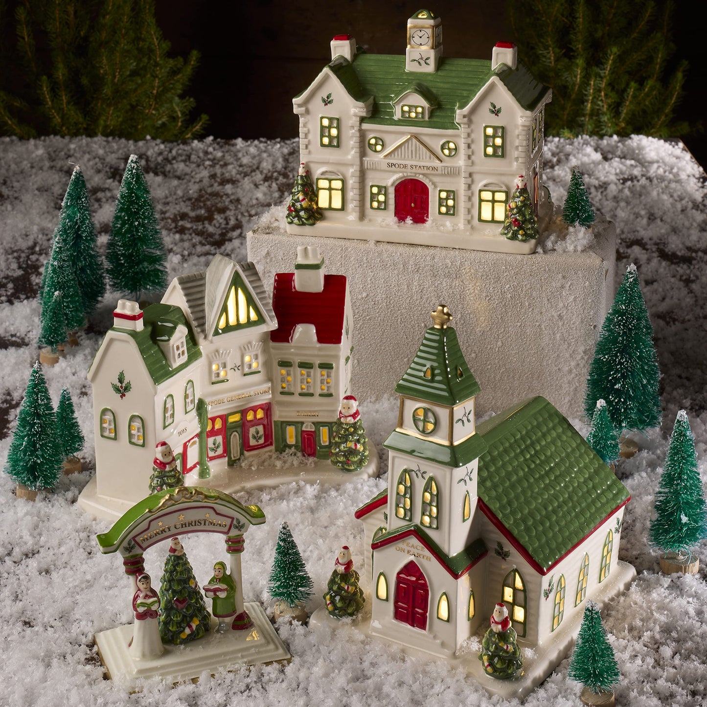 Spode Christmas Tree Miniature Ceramic Village Decoration, 3.25" Multicolored Holiday Decor - Model 1761599