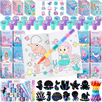 BenLouis 96Pcs Mermaid Party Favors Little Mermaid Coloring Books Crayon Stickers Set Bulk for Kids Mermaid Birthday Decor Baby 