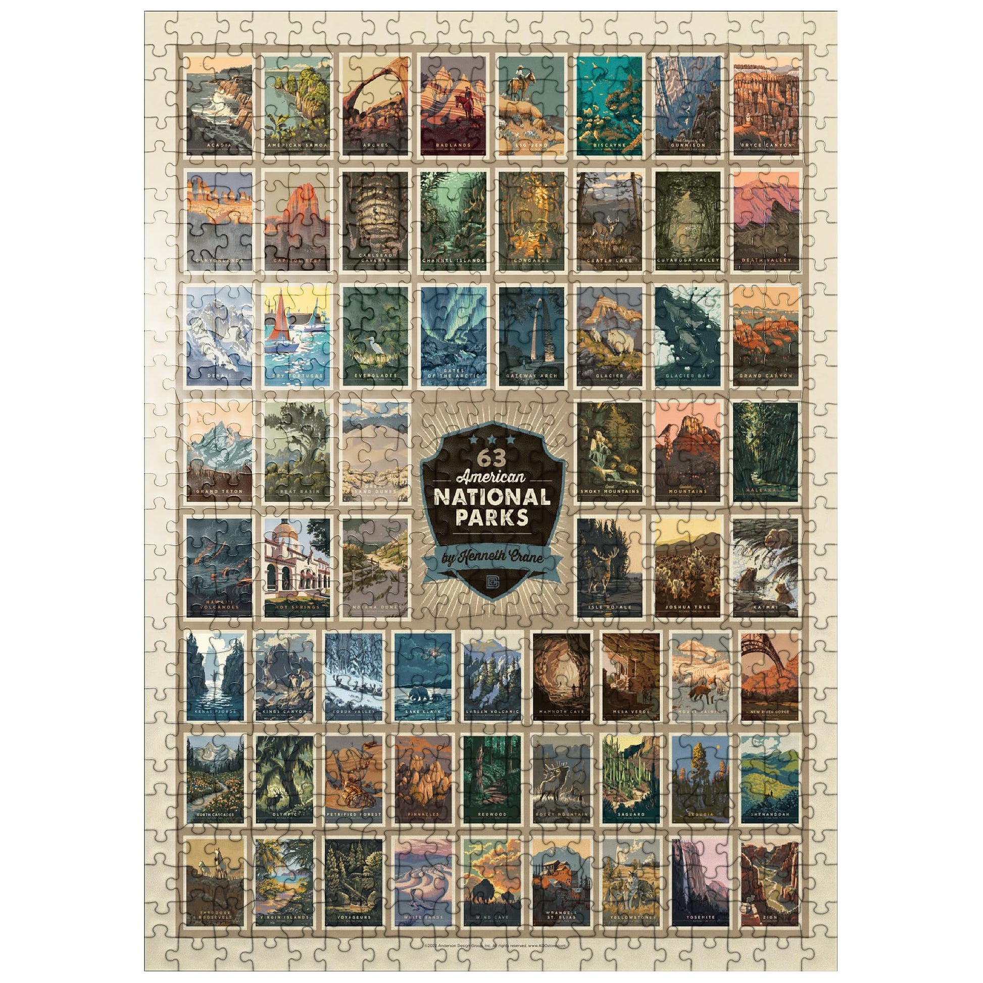 Mypuzzle 63 American National Parks: By Kenneth Crane, Vintage Poster - Premium 500 Piece Jigsaw Puzzle For Adults