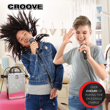 Croove Rechargeable Karaoke Machine For Kids - Incl. 2 Microphones with Flashing Disco Lights, Bluetooth, AUX & USB Ports Singin