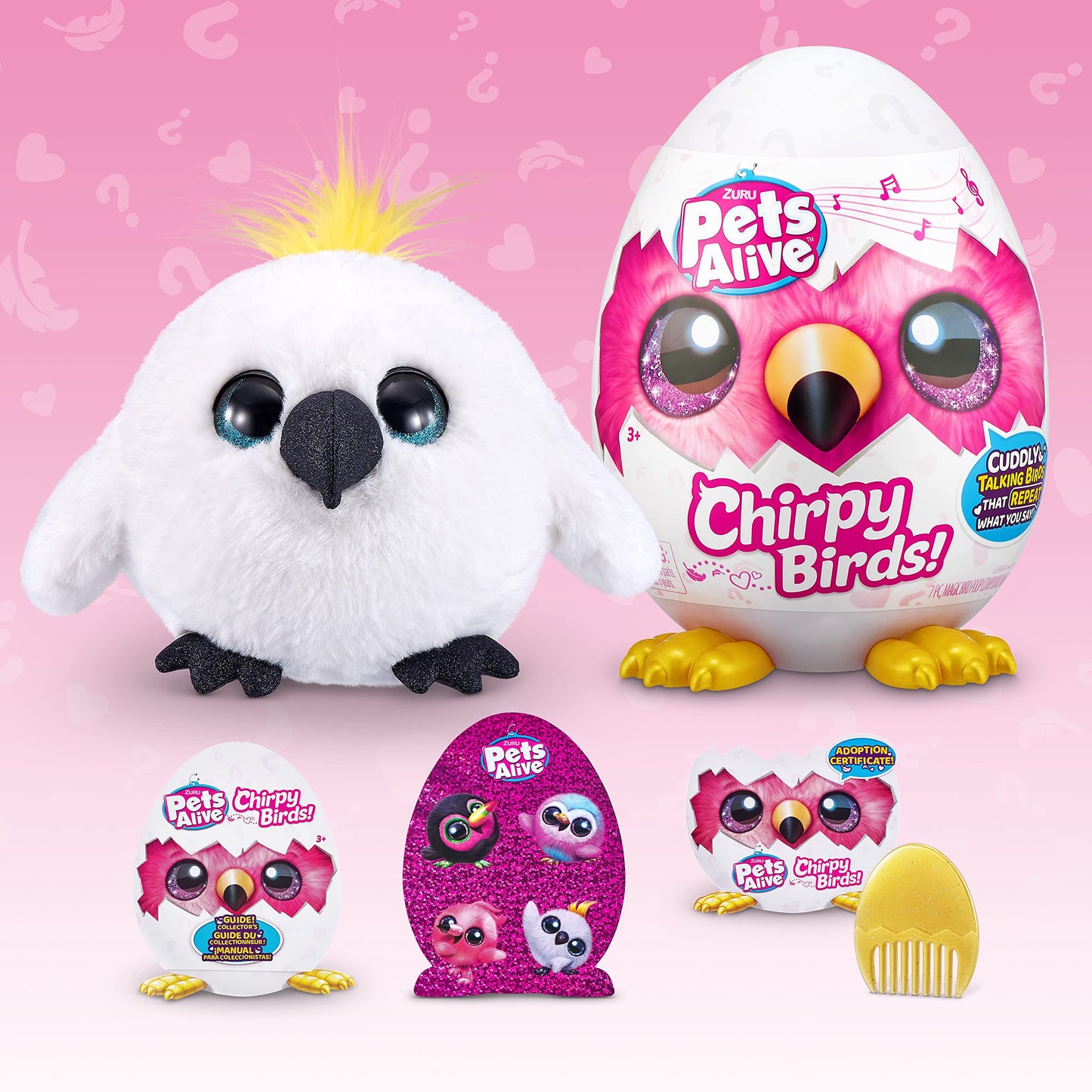 Pets Alive Chirpy Birds (White Cockatoo) By Zuru, Electronic Pet That Speaks, Giant Surprise Egg, Stickers, Comb, Fluffy Clay, Bird Animal Plush For Girls