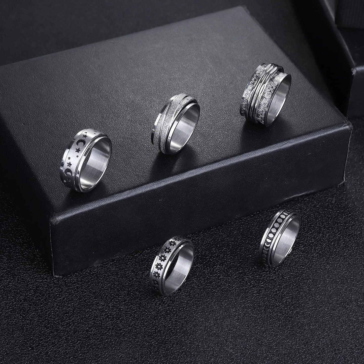 Magitaco Spinner Rings Stainless Steel Anxiety Rings Moon Star Flower Lunnar Phase Fidget Rings For Anxiety For Women Men