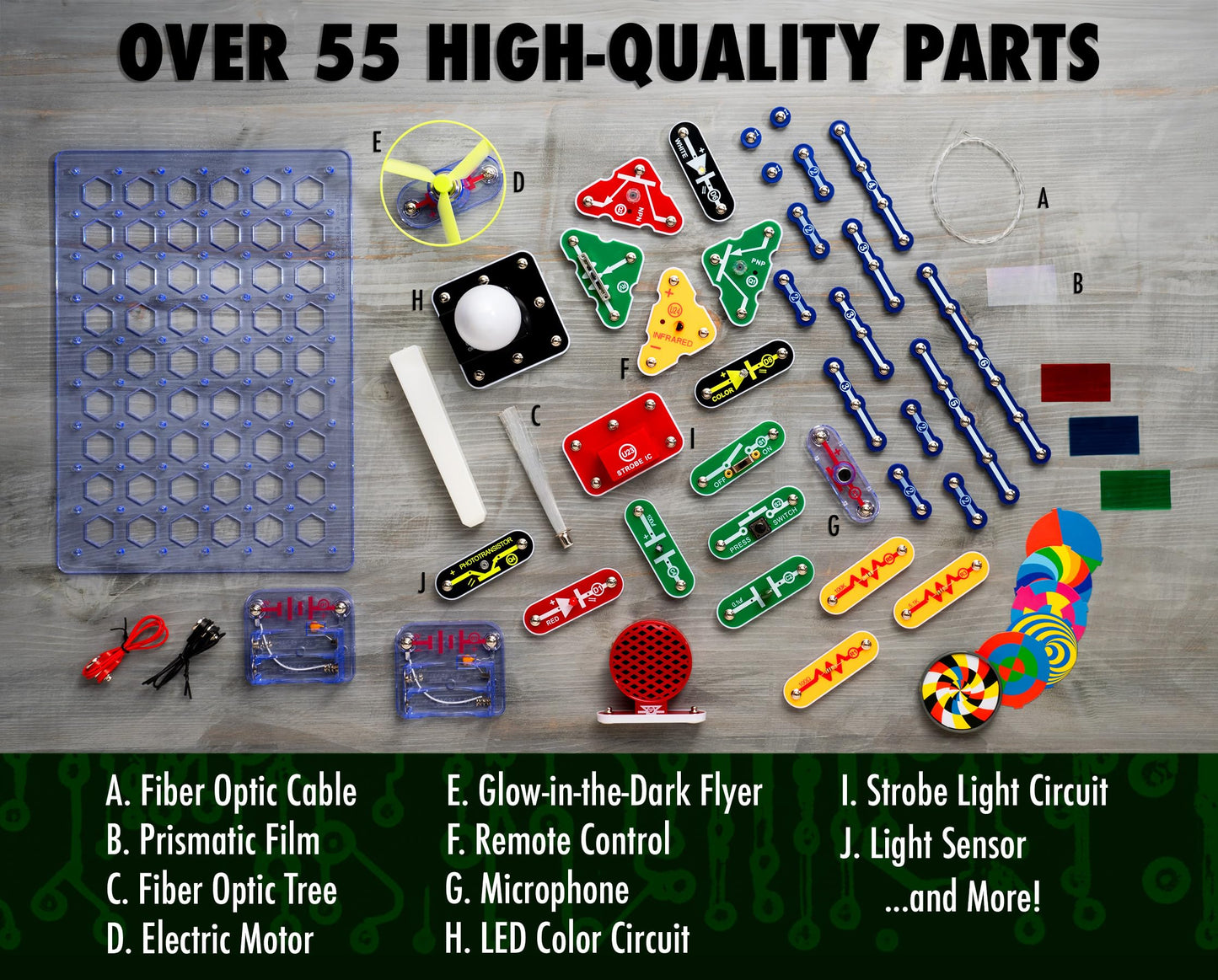 Snap Circuits Light Electronics Exploration Kit | Over 175 Exciting Stem Projects | Full Color Project Manual | 55+ Snap Circuits Parts | Stem Educational Toys For Kids 8+,Multi