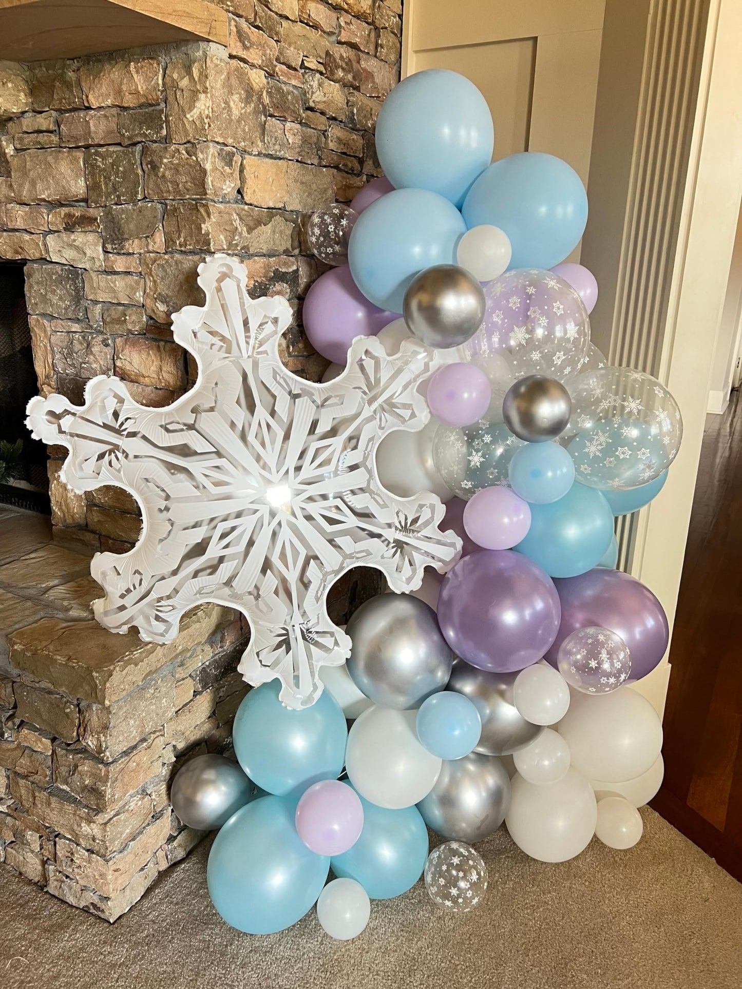 Blue Purple Silver Balloons, 60Pcs Frozen Balloons Metallic Purple Blue Silver Balloons With Pearl Blue Purple Snowflake Print P