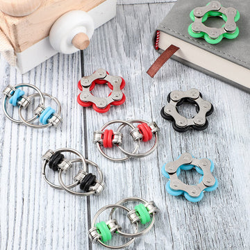 Hicarer 8 Pieces Fidget Toys Set Includes 4 Flippy Roller Chain And 4 Six Roller Bike Chain Toys For Adults And Teenagers In Learning Help (Red, Sky Blue, Green, Black)