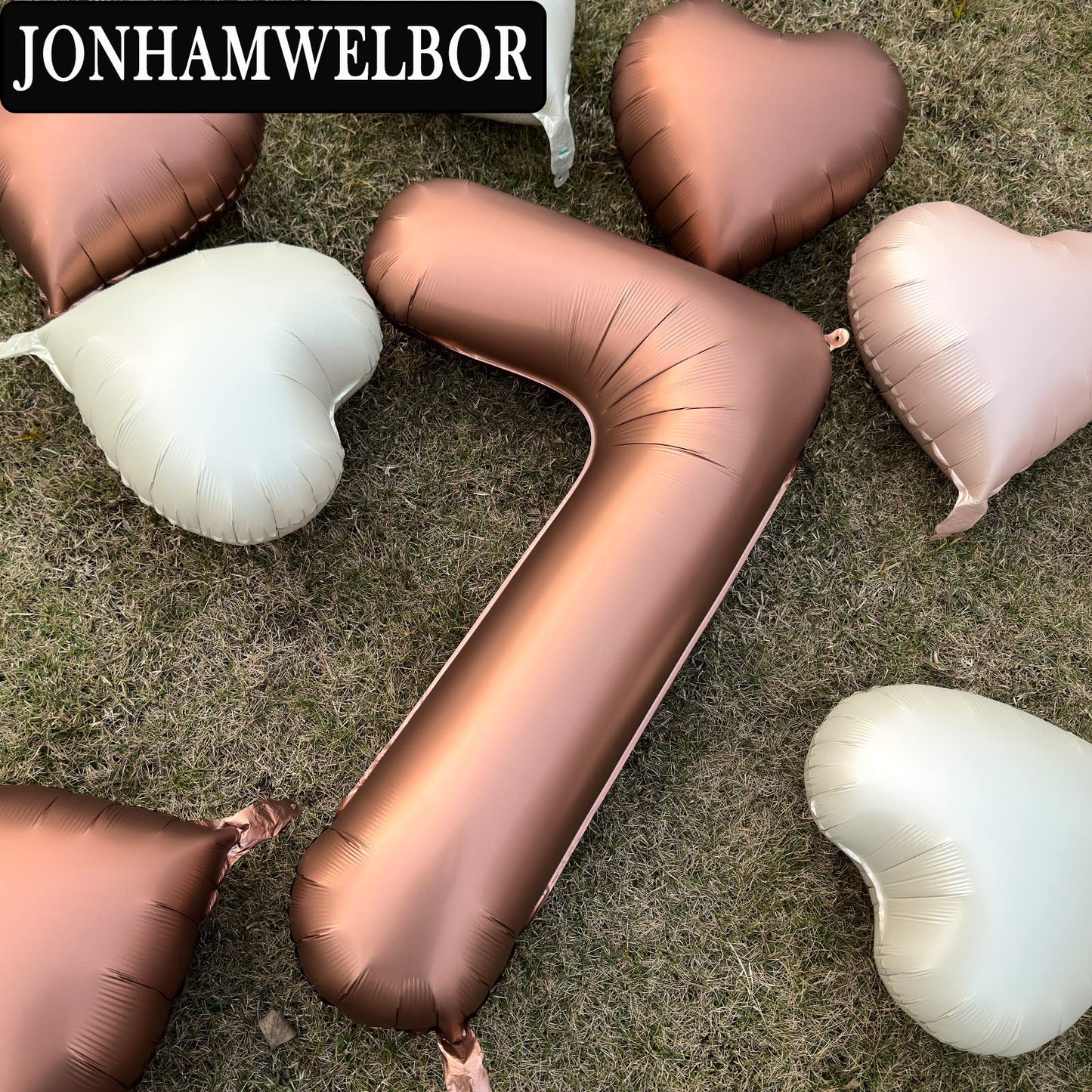 Jonhamwelbor 40 Inch Brown Number 7 Balloon Large Big Foil Helium Mylar Number Balloon With Heart Balloons For Girl Boy Seven Ye