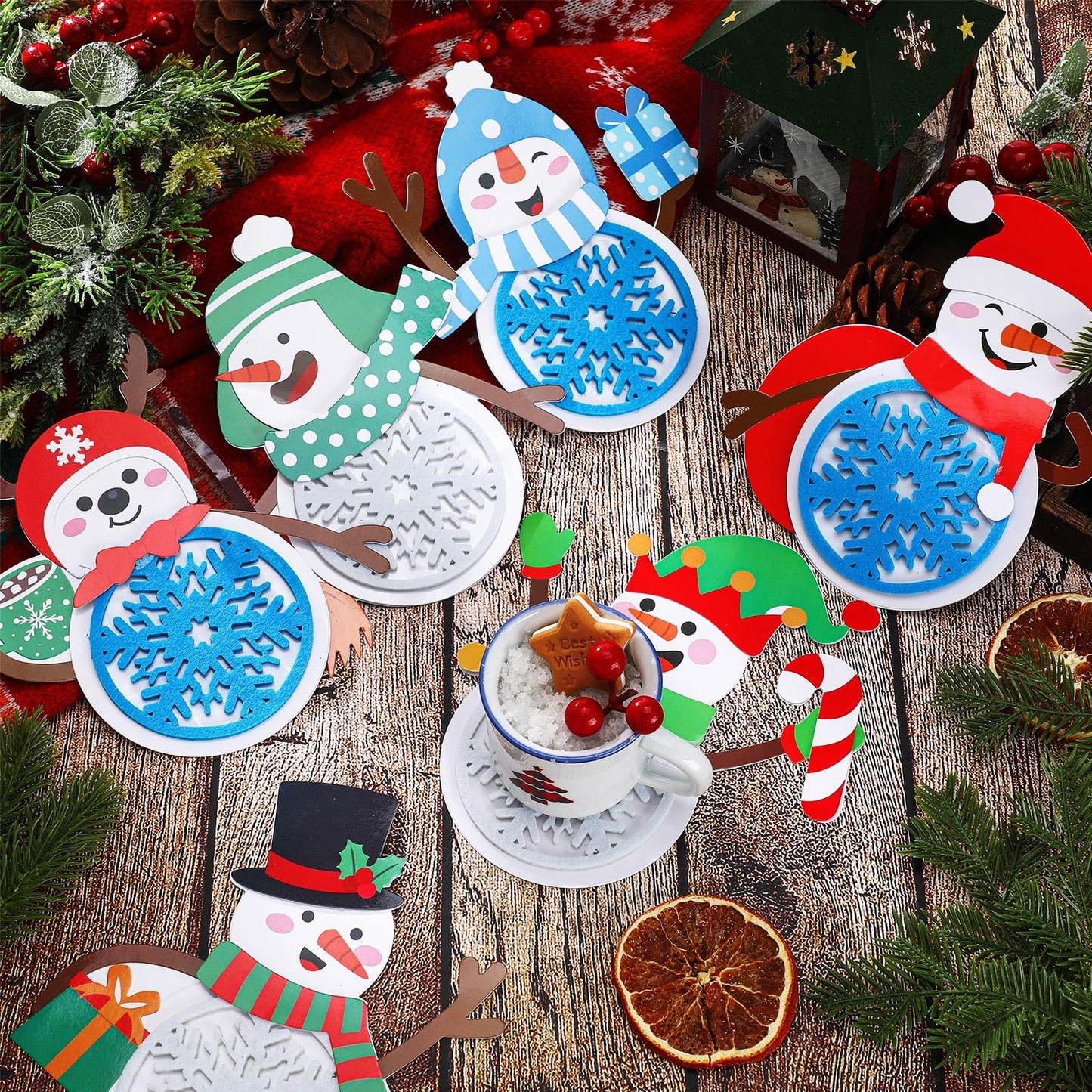 Tioncy 24 Set Snowman Coaster Craft Kits - Winter Snowman Cutouts, DIY Christmas Cup Coasters, Ideal for Family Fun, Classroom H