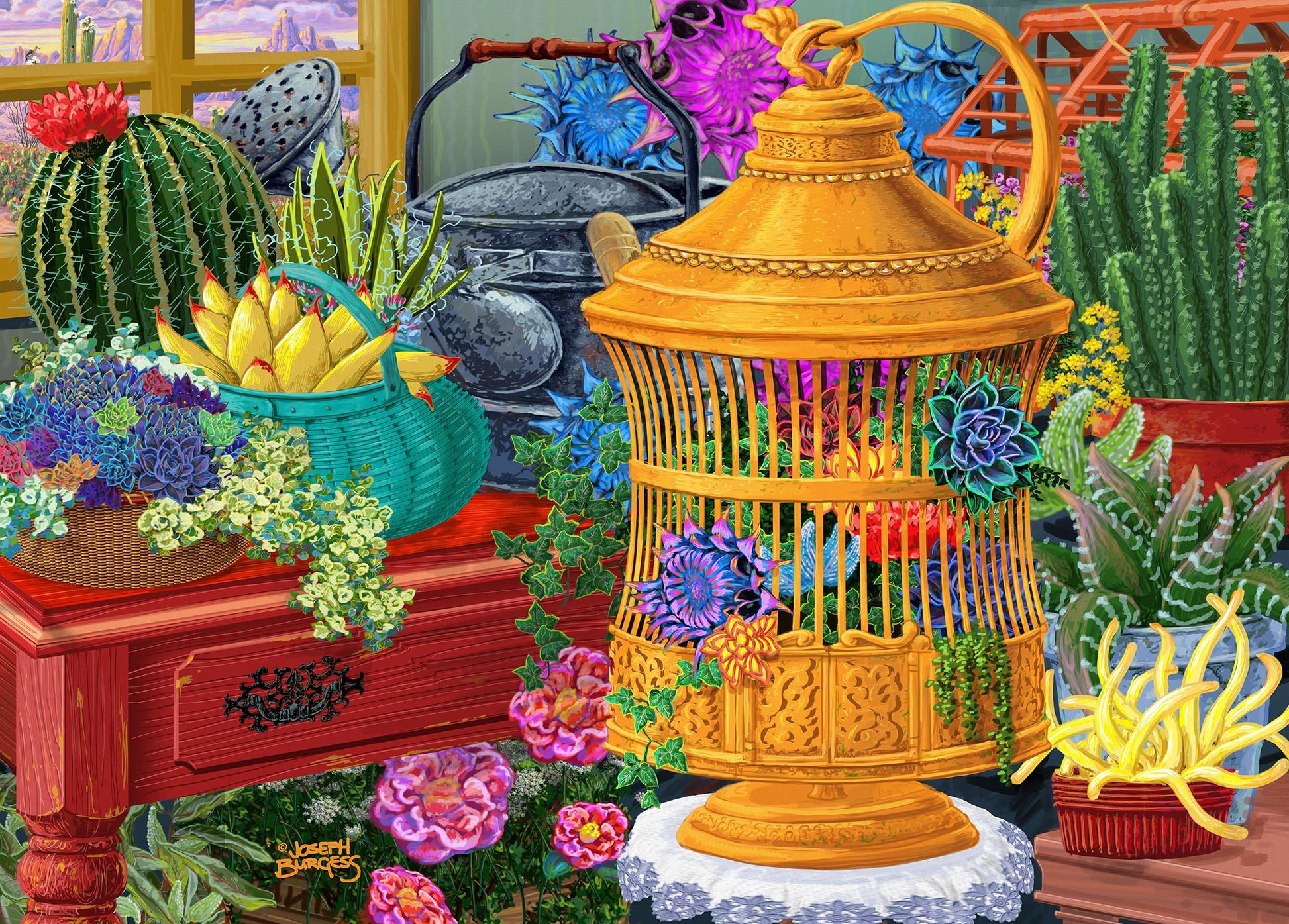 Artist Joseph Burgess - 300 Piece Puzzles for mature-themeds Large Piece - Fall Succulent Dreams - Jigsaw Puzzles for Seniors