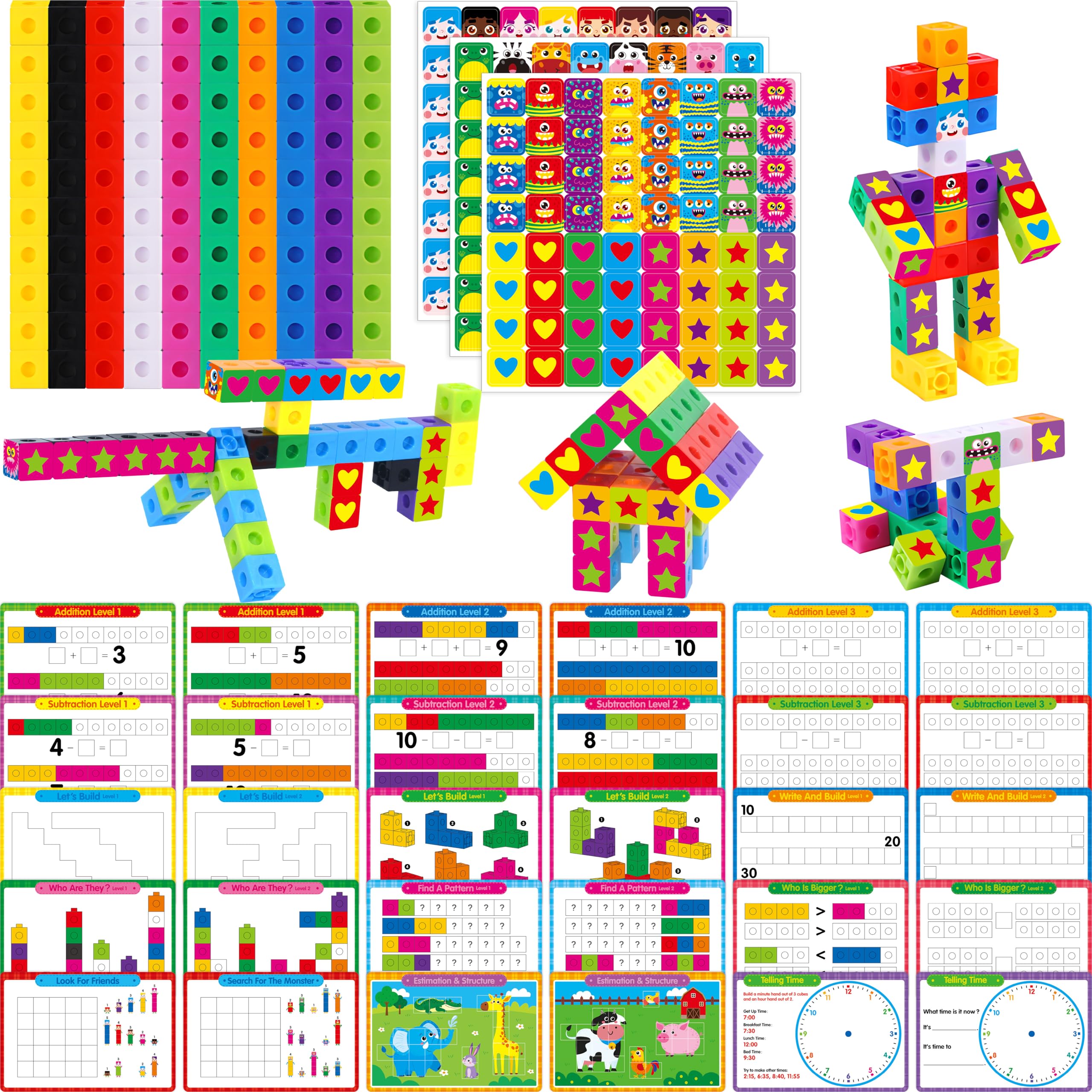 Stackable Math Cubes SpriteGru Math Linking Cubes Set - 100 Multicolor Plastic Counting Blo ...
