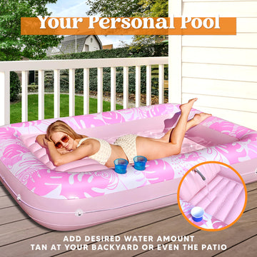 Sloosh Inflatable Tanning Pool Lounger Float, 85' X 57' Extra Large Pool Floats Adult With Pillow, 4 In 1 Suntan Tub Raft Floatie,Sunbathing Bed Lounge For Water Blow Up Ball Pit, Xl-Blushing Pink