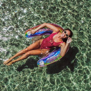 Poolcandy Sun Chair Water Raft, Multiple Chair Styles (Rainbow Glittered Sun Chair Pool Float)