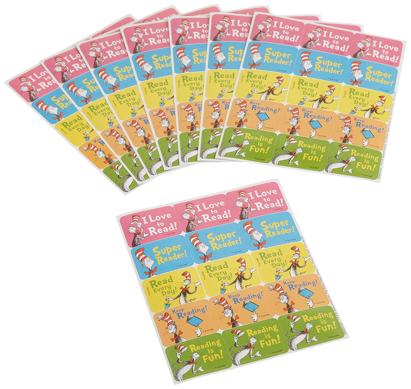 Eureka Classroom Decorations Cat in The Hat Reading Stickers for Kids and Educational Fun, 120pc