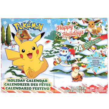 Pokemon Holiday Advent Calendar for Kids  24 Piece Gift Playset - Set Includes Pikachu  Eevee  Jigglypuff and More - 16 Toy Character Figures & 8 Christmas Accessories - Ages 4+