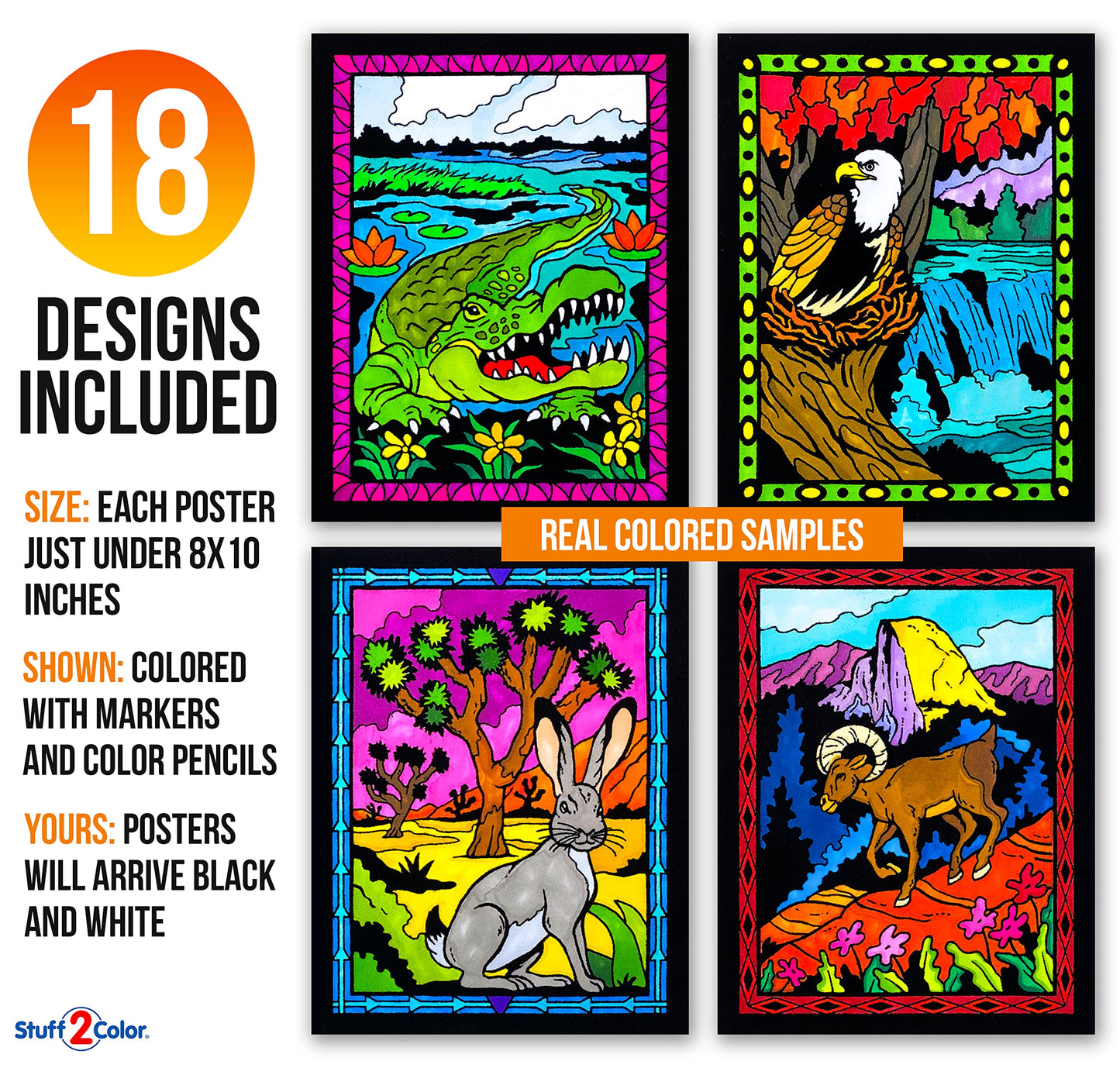 Super Pack of 18 Fuzzy Velvet Coloring Posters (National Parks Edition) - Great for Family Time, Arts & Crafts, Travel, At Home,