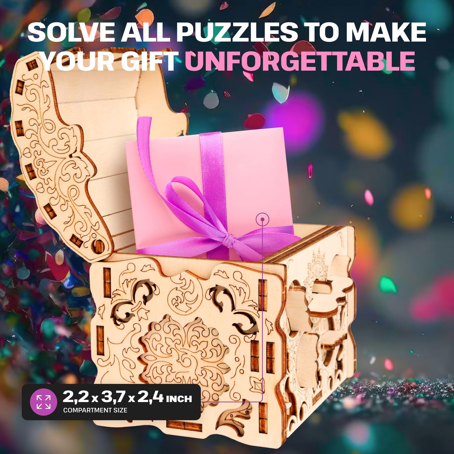 Esc Welt Secret Treasure Box 3D Wooden Puzzle Game - Creative Gift Box For Money, Vouchers, Gift Cards - 3-In-1 Wooden Box Game - Gift Box For Teenagers And Adults - 3D Wooden Puzzle