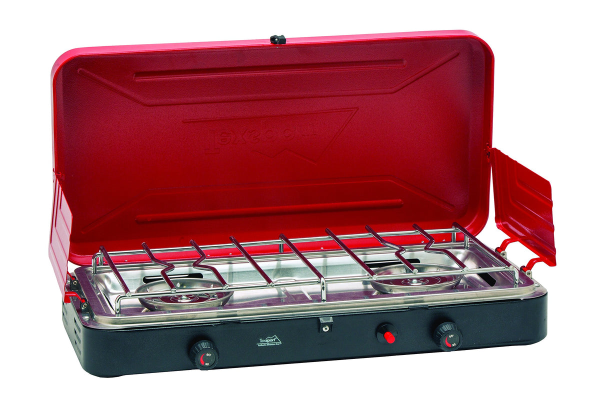 Texsport Dual 2 Burner Propane Stove with Matchless Push Button Piezo Ignition Starter