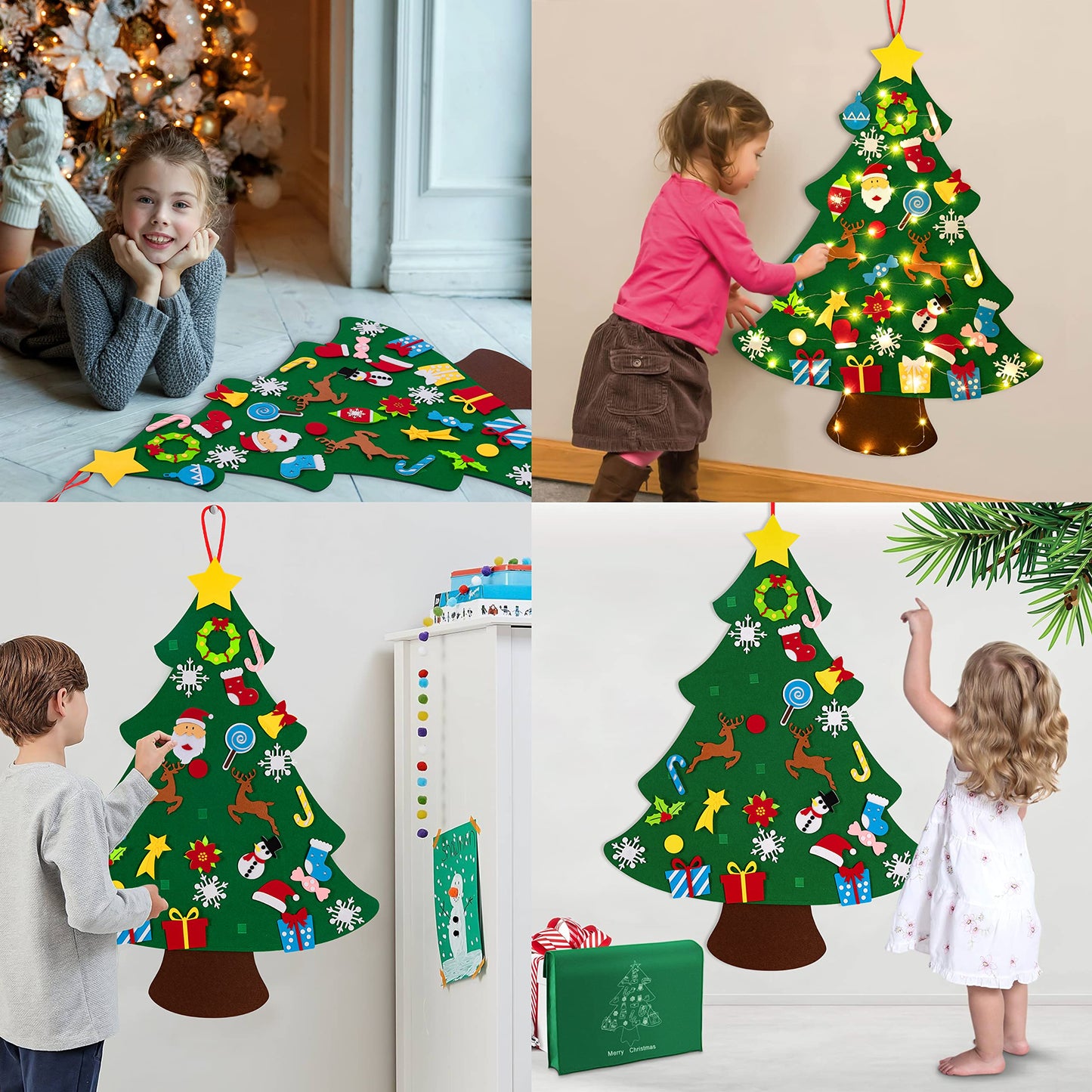 jollylife 3ft DIY Felt Christmas Tree Set + Snowman Advent Calendar - Xmas Decorations Wall Hanging 33 Ornaments Kids Gifts Part