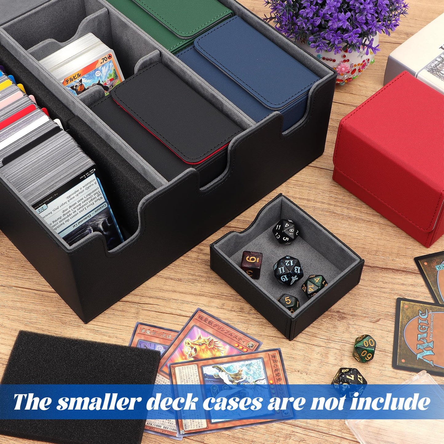 Qlouni Card Storage Box For Trading Cards, Holds 5 Mtg Deck Card Boxes Or 2200+ Cards, Leather Magnetic Closure Tcg Storage Box