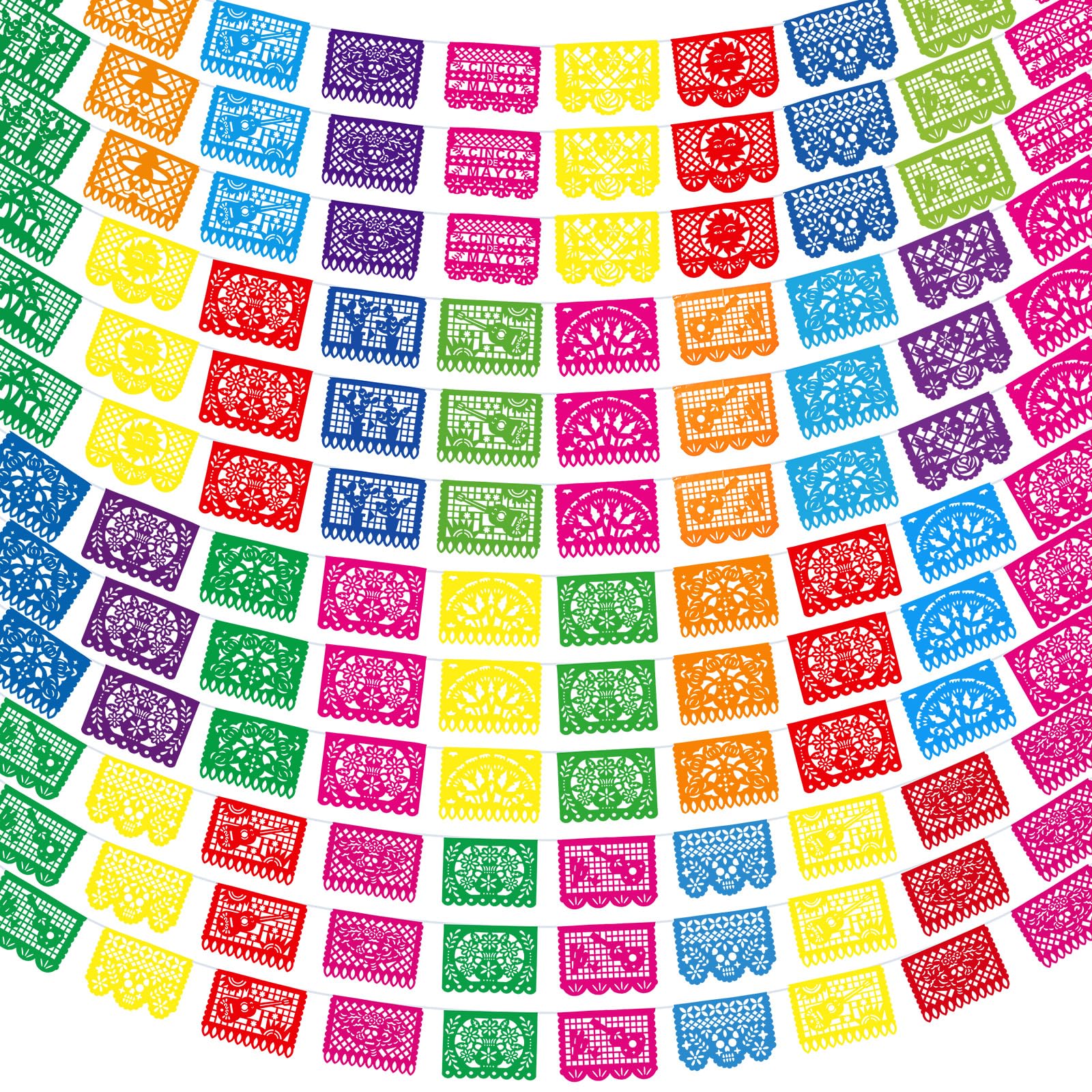Boao 12 Packs 180 ft Mexican Party Decorations Fiesta Banner Plastic Papel Picado Banner Garland Cinco De Mayo Decor Dia De Los 